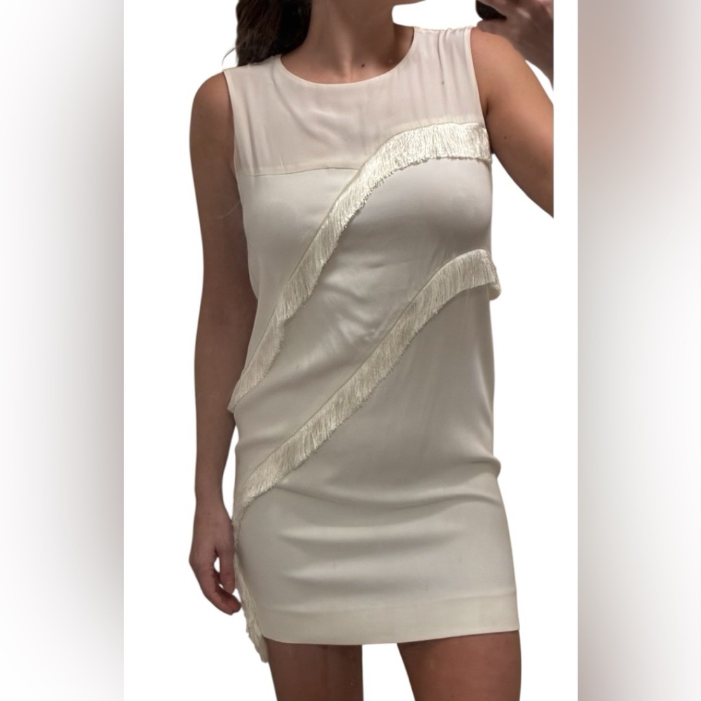 Sandro White/Cream Paris Rosalbla Fringe Tassel Mini Dress Size 1 - Picture 2 of 9